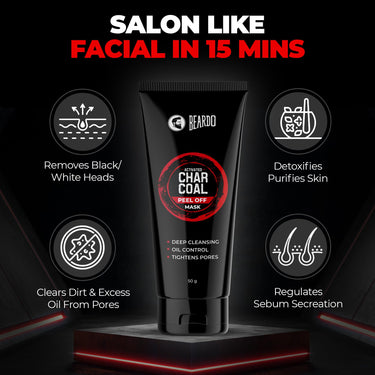 Beardo Charcoal Facewash, 50ml & Peel Off Mask, 50g| For Deep Pore Cleaning and Removes Dirt | Face Mask for Glowing Skin | Gift Hamper for Men | Valentines day gift for husband | Gift for boyfriend | Gift for Men